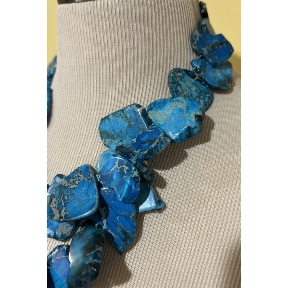 LUC Lucas Lameth Chunky Blue Jasper Necklace .925 Sterling Silver Heavy Boho - Picture 5 of 16